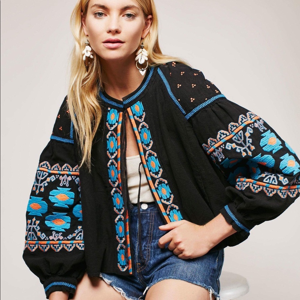 Free People embroidered swingy jacket.