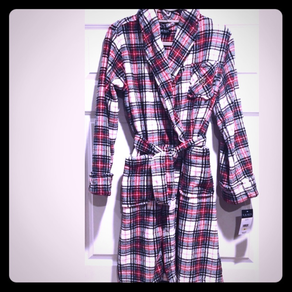 Lauren Ralph Lauren Plush Holiday Plaid Robe M NWT