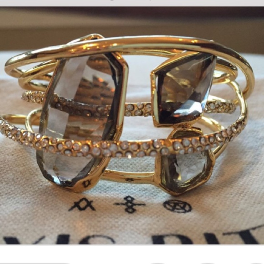 Alexis Bittar Gold Tone Crystal Cuff Bracelet