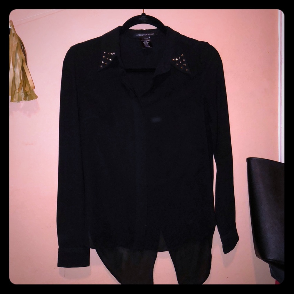 Black button up with slit cut back