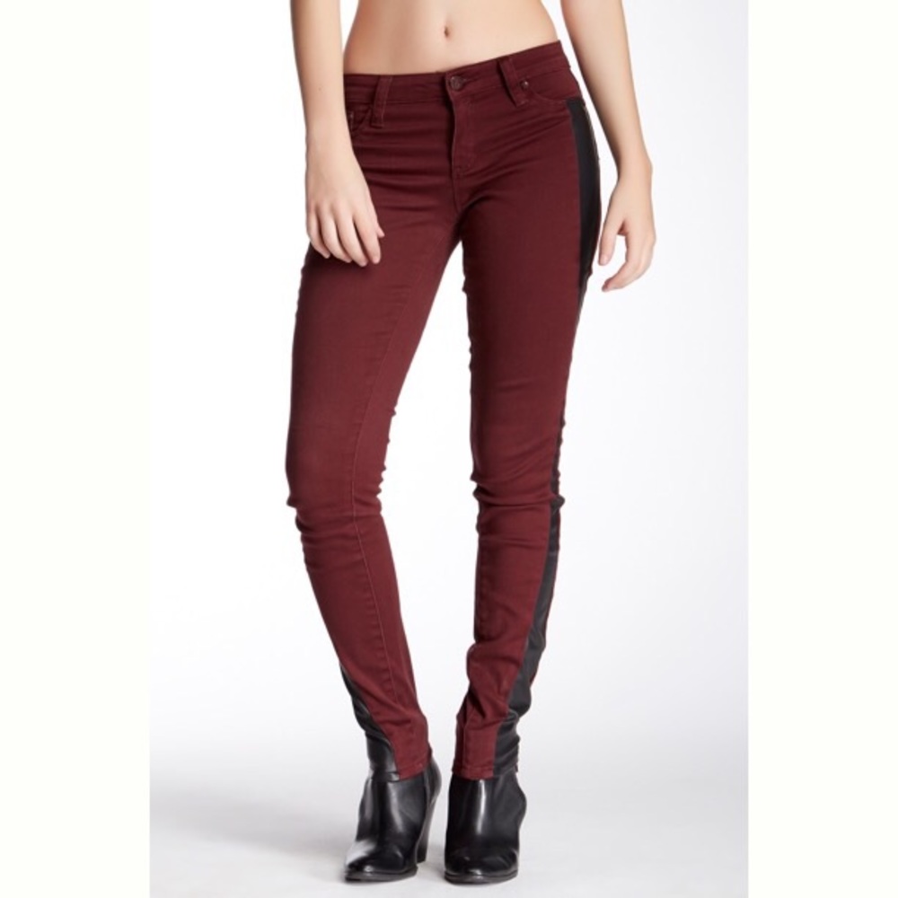 Crimson Faux Leather Panel Pant