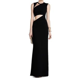 BCBG black evening gown, asymmetric cut out dress