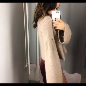 H&M TAN FUZZY SWEATER WITH BELL SLEEVES 