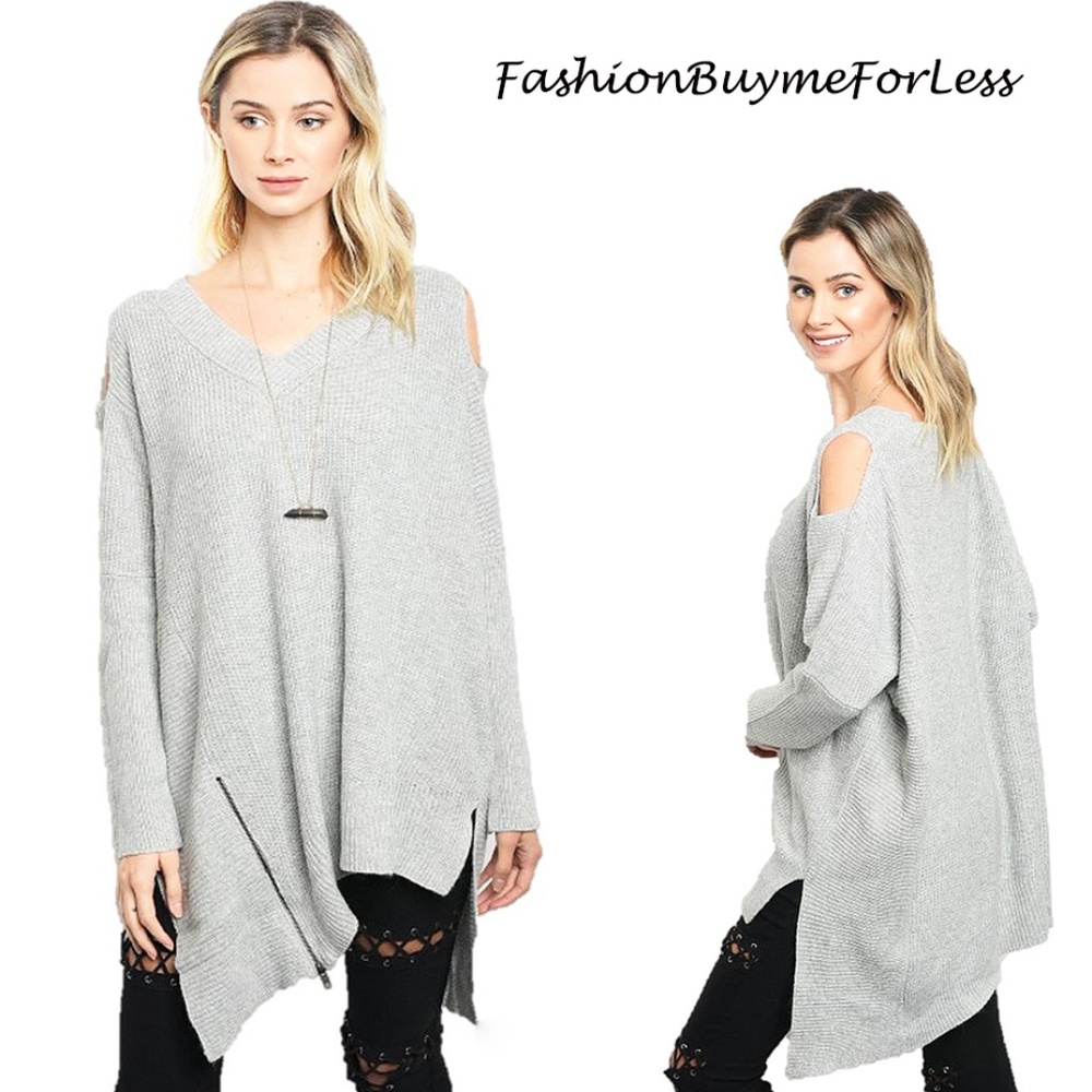 BOHO Gray Angora Cashmere Blend Knit Sweater Top
