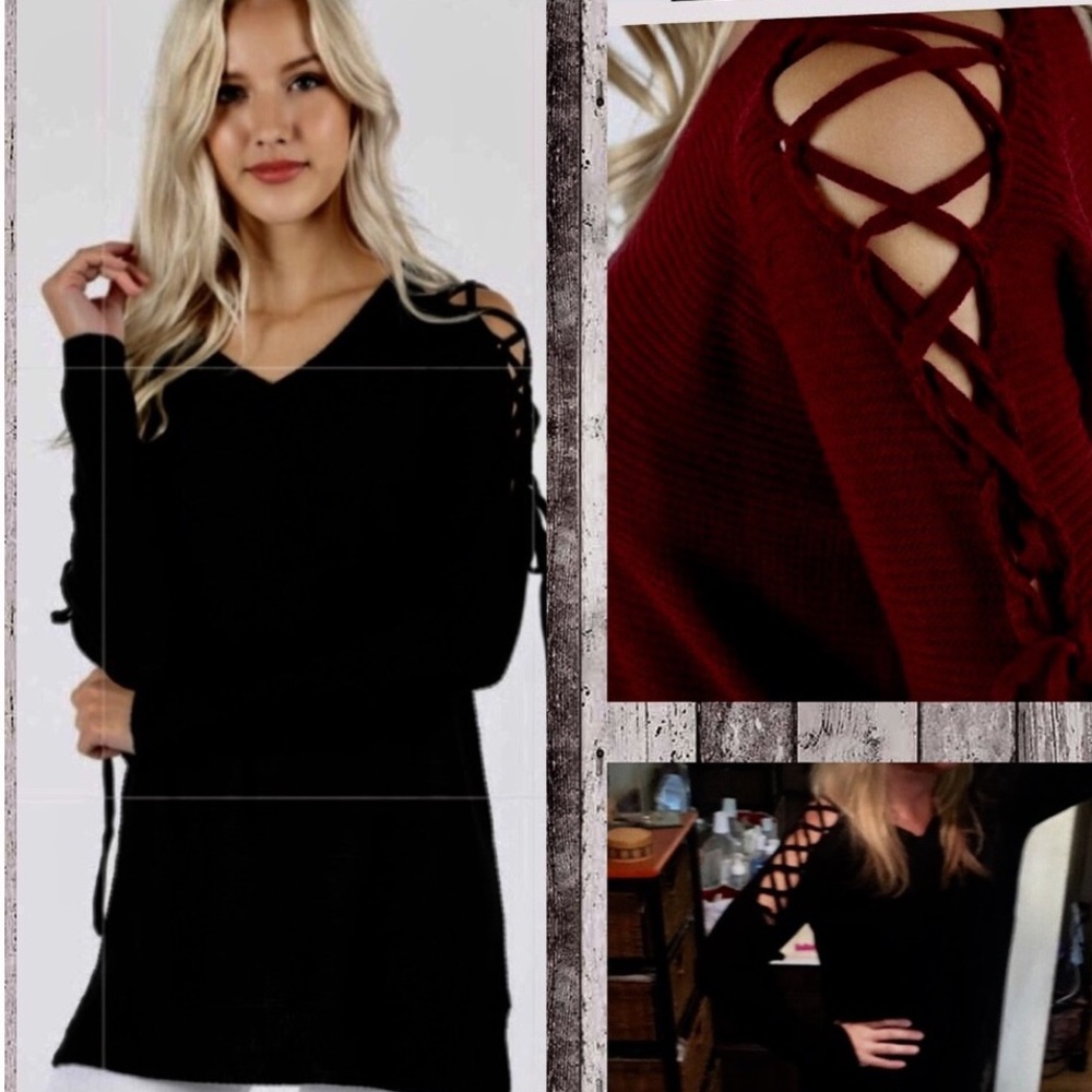 PRICE ⬇️ Sexy trendy Lace up sleeve v neck sweater