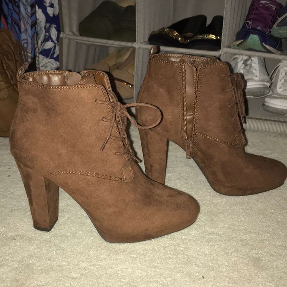 Brown lace up booties Size 7.