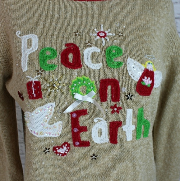 Peace On Earth Beige Ugly Christmas Sweater - Picture 4 of 6
