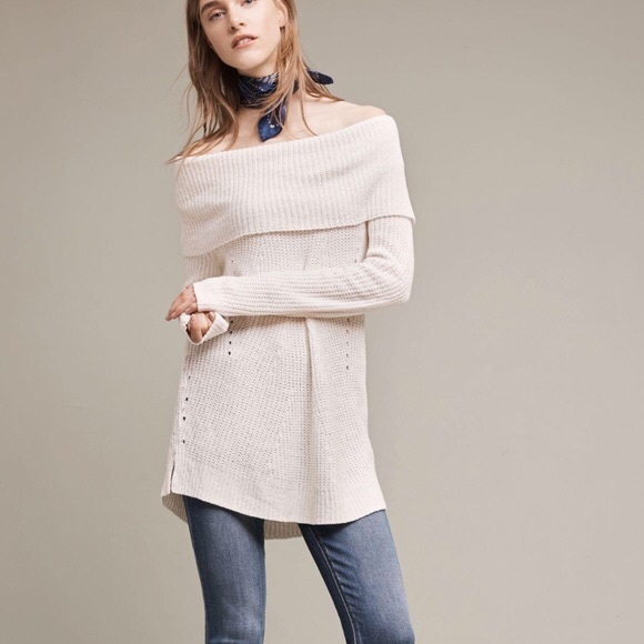 Anthropologie Ivory Off the Shoulder Sweater - Picture 2 of 8