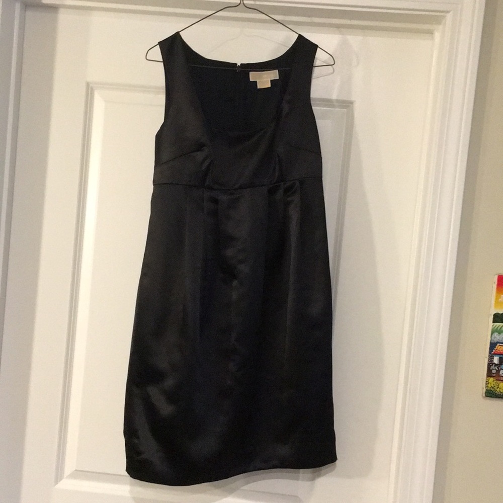 Black satin cocktail dress by Michael Kors