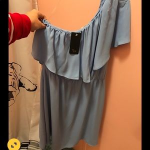 One shoulder light blue dress