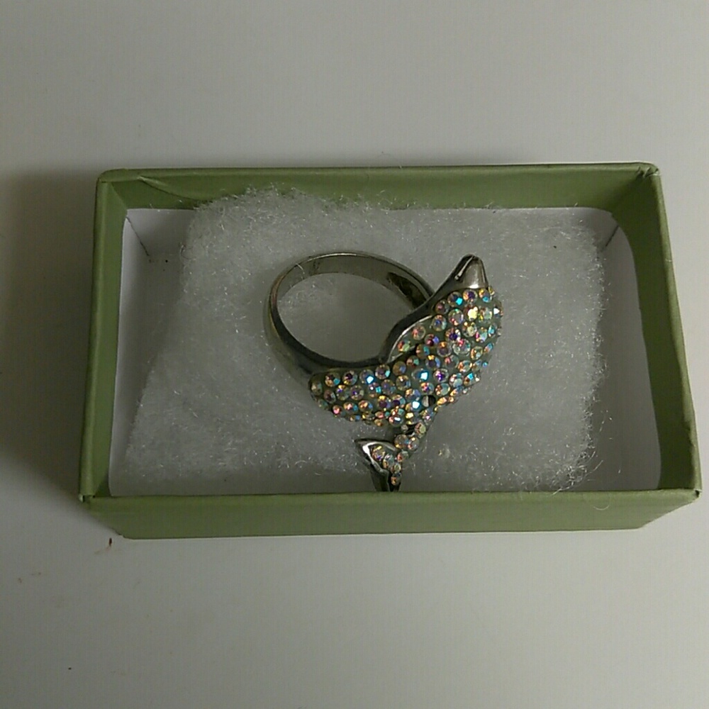 925 Sterling Silver Solid Dolphin Ring - image 1