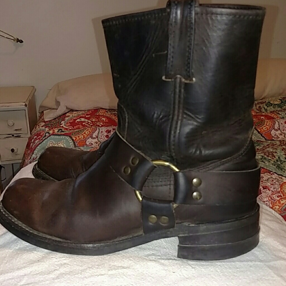 Men's Frye distressed harness boots