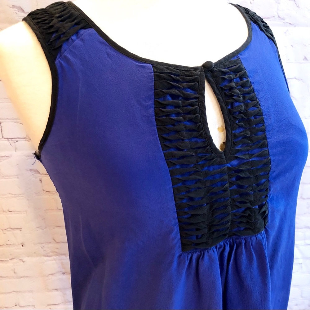 100% silk tuxedo style tank top, royal blue+black
