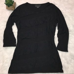 Attention Black 3/4 sleeve lace ruffle top Small