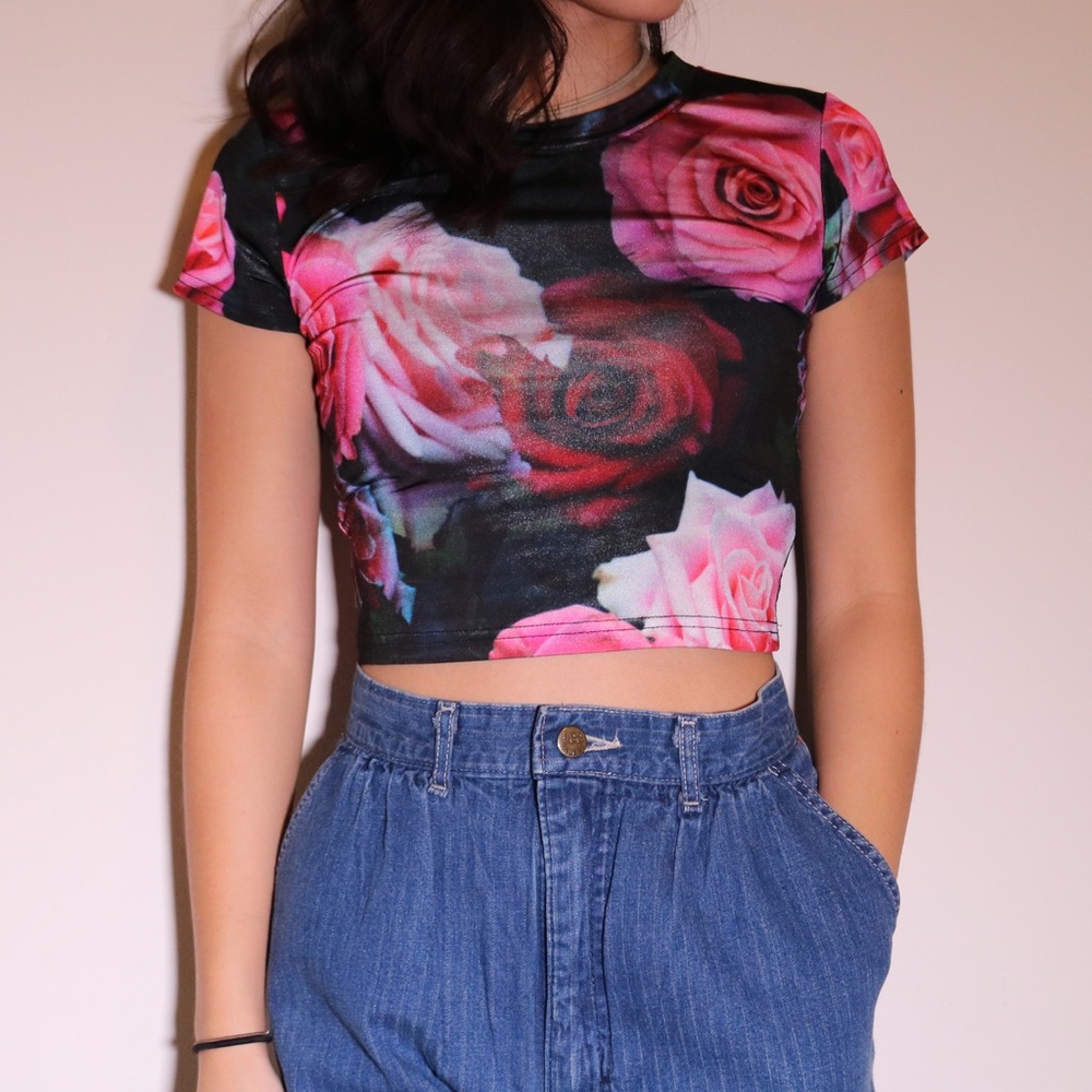 Cropped Floral Print Silence + Noise Tee