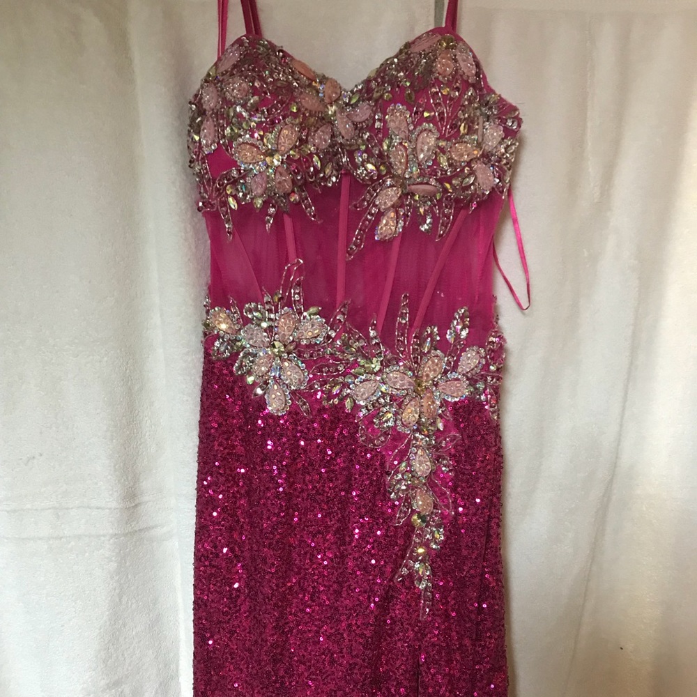 Pink sequence prom dress