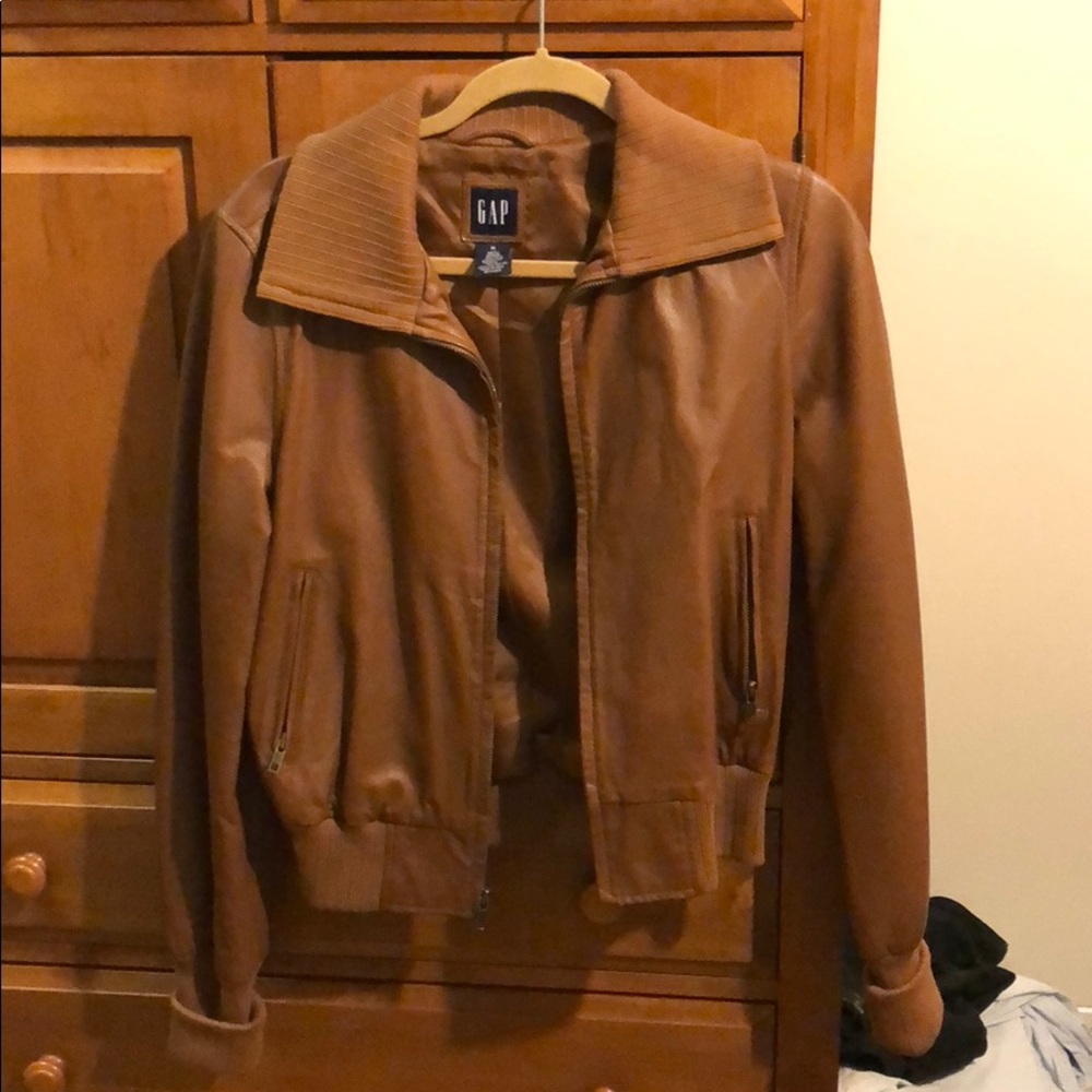 Tan leather Gap bomber jacket