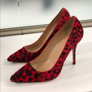 Calf hair red cheetah jcrew collection heels