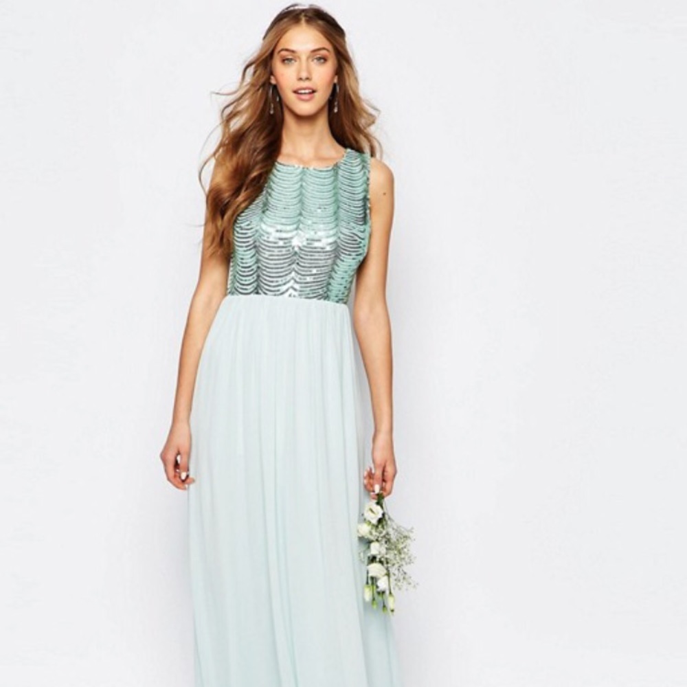 ASOS TFNC WEDDING Sequin Maxi Dress with Open Back