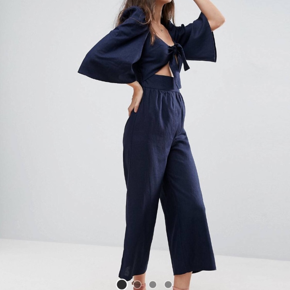 NWOT Navy Jumpsuit with Tie Top and Wide Leg Pants