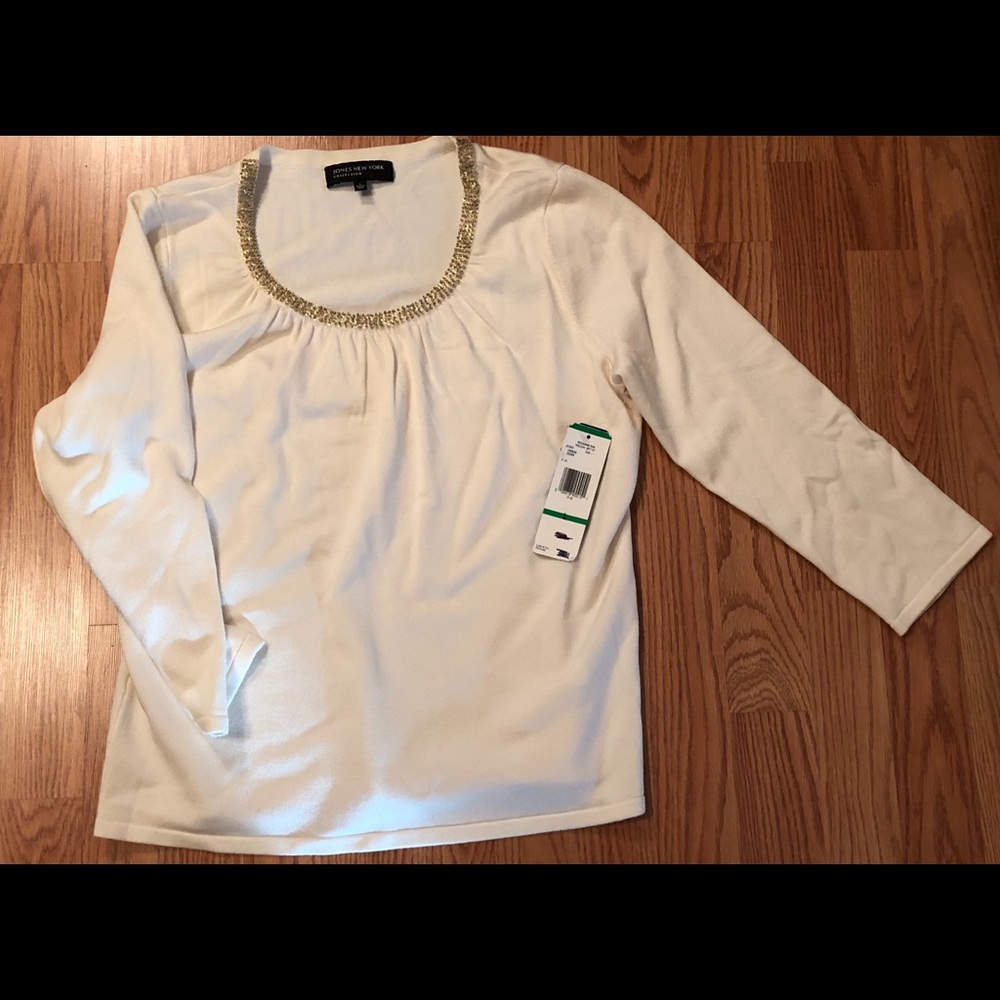 Jones New York Cream Bling Sweater NWT
