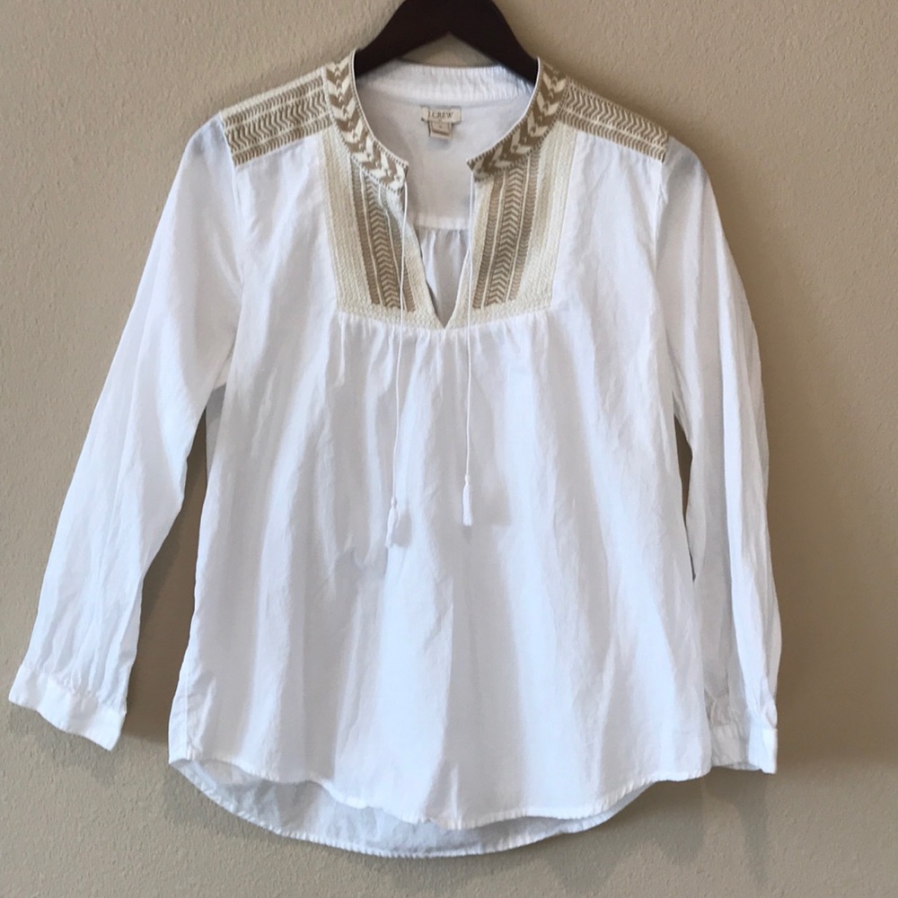 J. Crew embroidered blouse with tassels