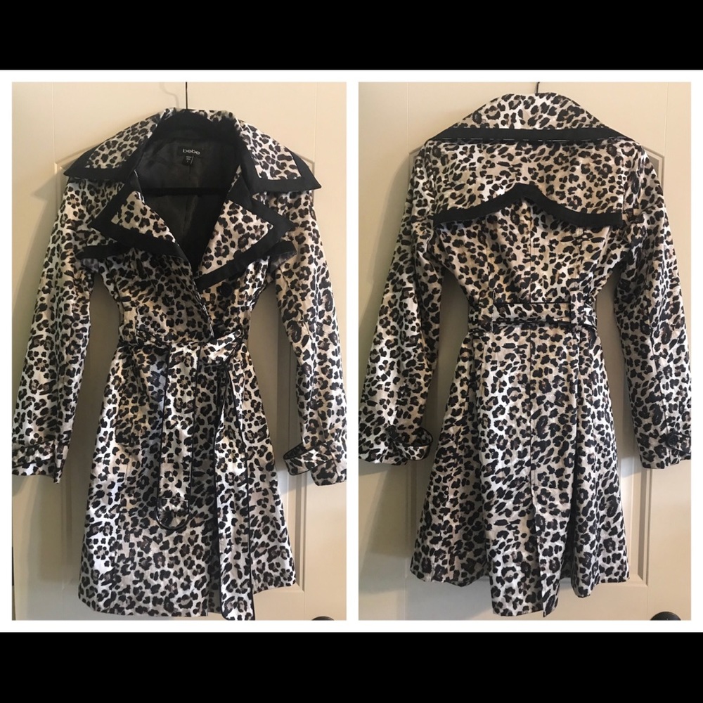 Bebe double breasted leopard trench coat