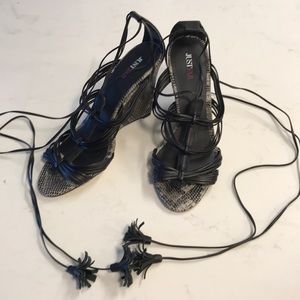 Black Wedge Lace-up Heels