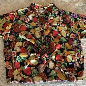 •VINTAGE• Fruit & Veggie print silk blouse