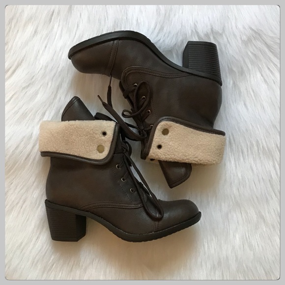 Wild diva Shoes - NWT Warm Brown Fleece Lined Fold Over Boots