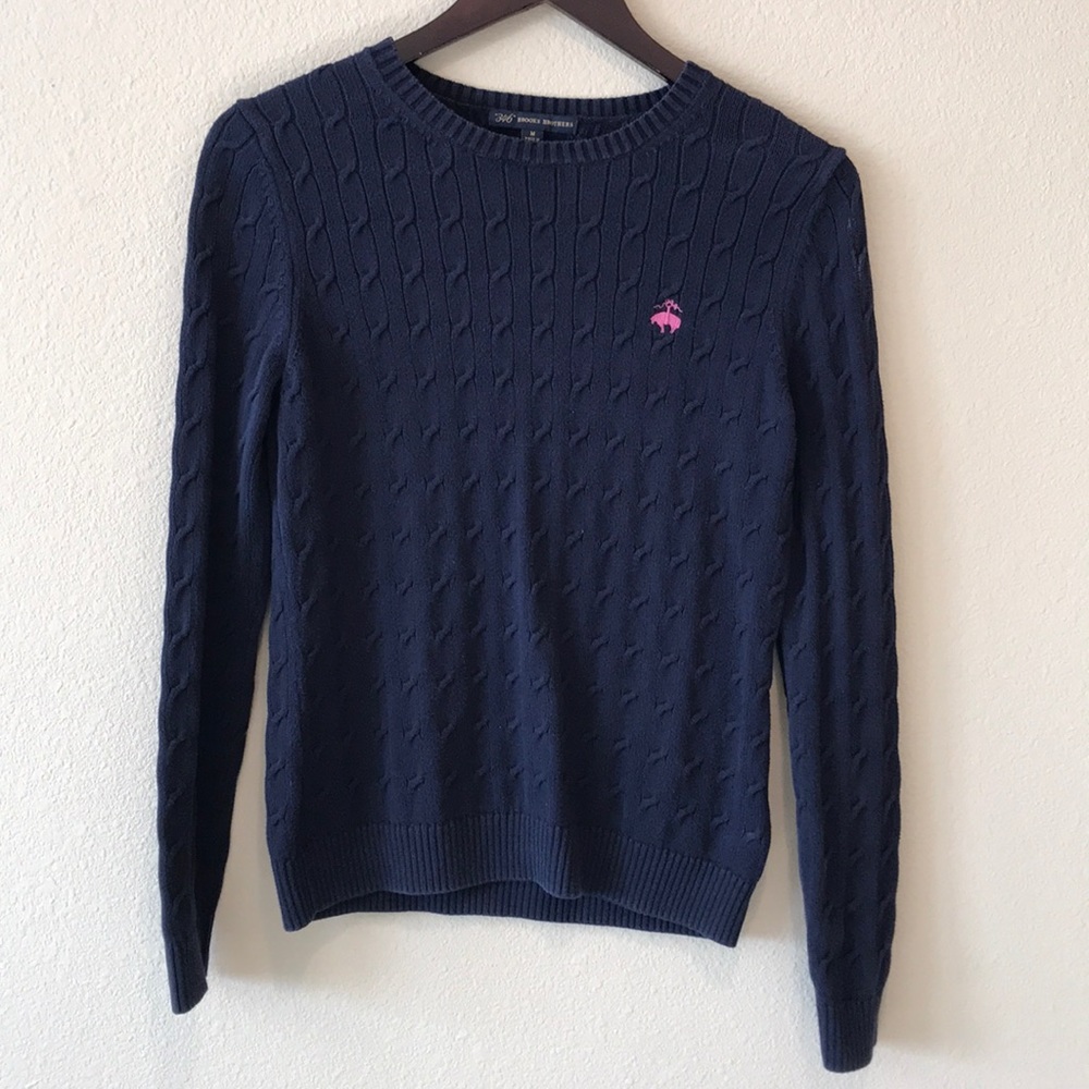 Navy Brooks Brothers cable knit sweater