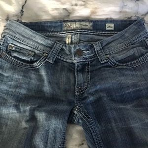 BKE Stella light wash bootcut jeans.