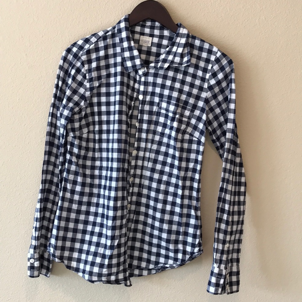 J. Crew The Perfect shirt Navy and white gingham