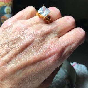 18k GP CZ Diamond Engagement Ring Square Cut NEW