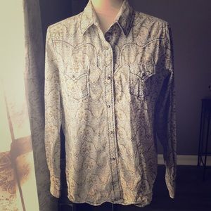 Life Style Pearl Snap Button Down, XL.