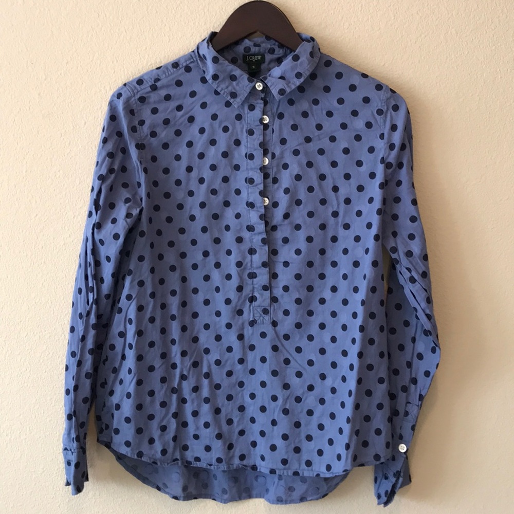 J. Crew polka dot half button up shirt