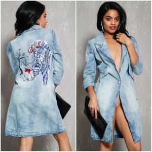 Light Blue Denim Jacket with Sequin Detail