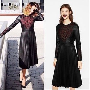 Zara Black Faux Leather Pleated Dress