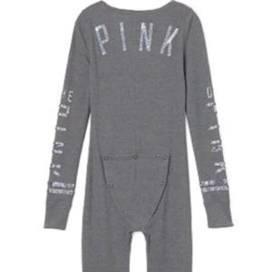 VS PINK Gray S CHRISTMAS BLING Onesie Small