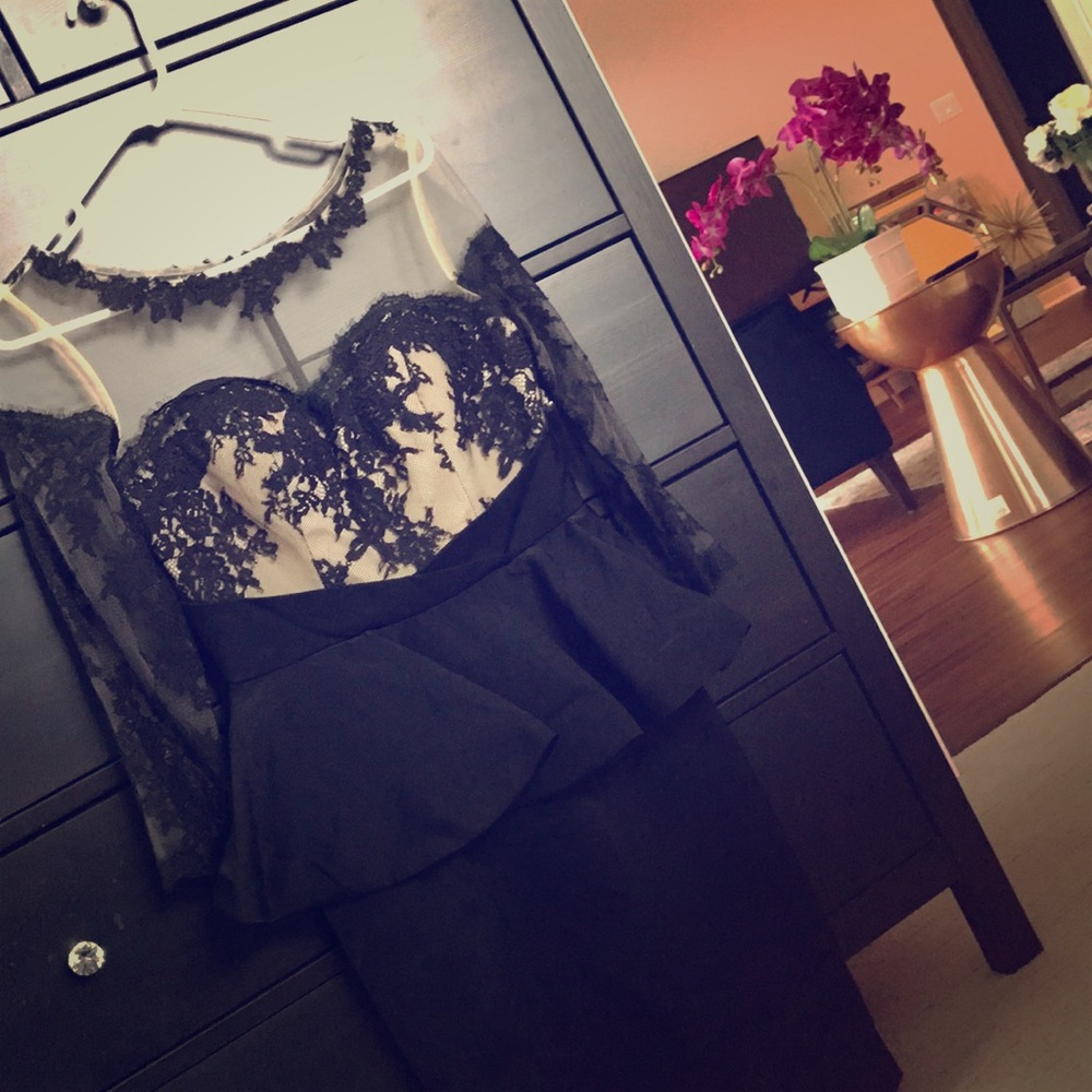 Never worn black lace peplum dress.