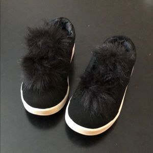 Sam Edelman slip on black puff ball shoes! Size 8