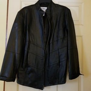 black leather coat women's size lg