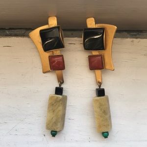 Signed Gale Rothstein stone pendant earrings