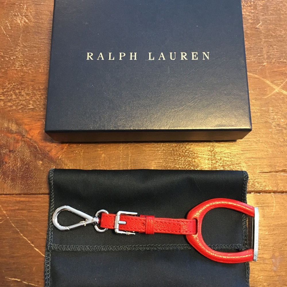 RALPH LAUREN Red Leather Key Chain (New In Box)
