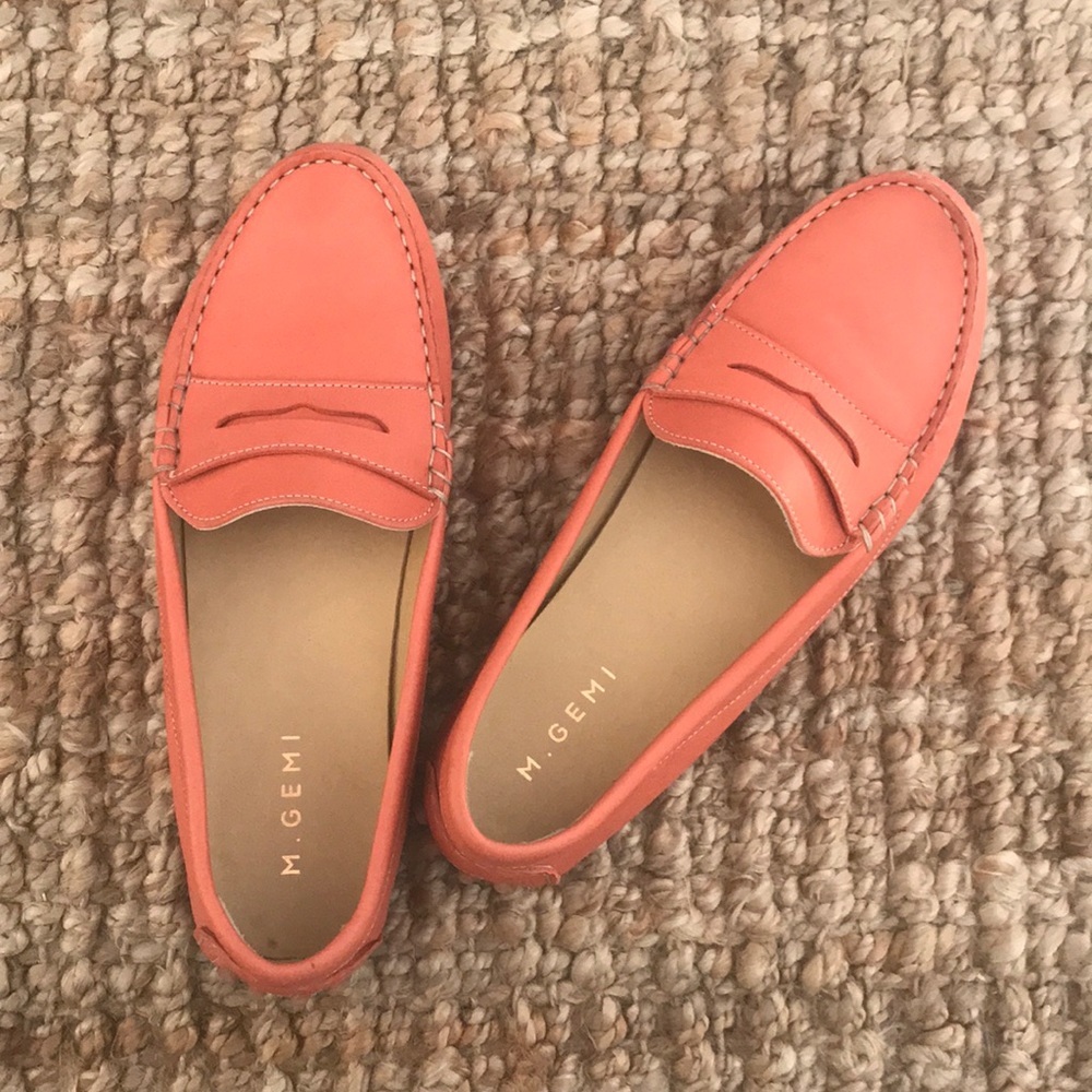 M. GEMI coral leather driving moccasins