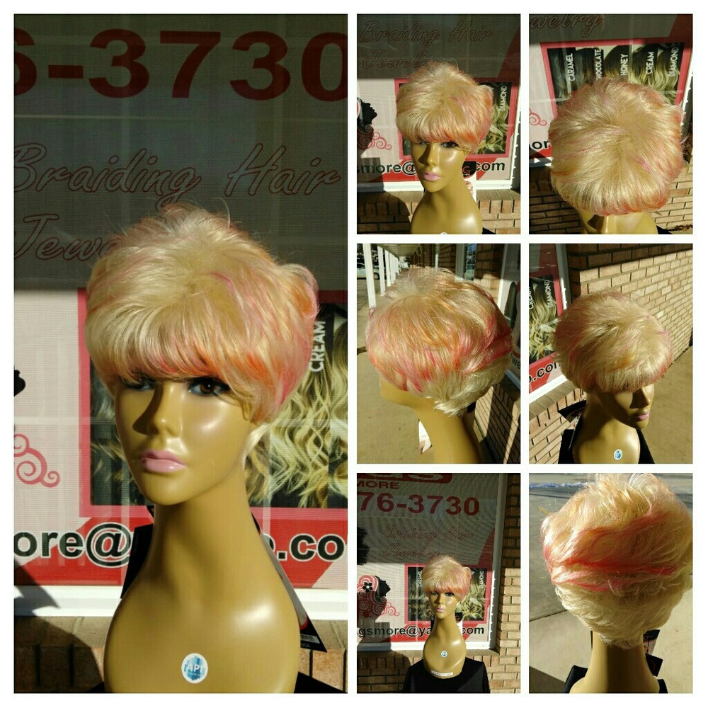 Blonde Wig with Pink Tips