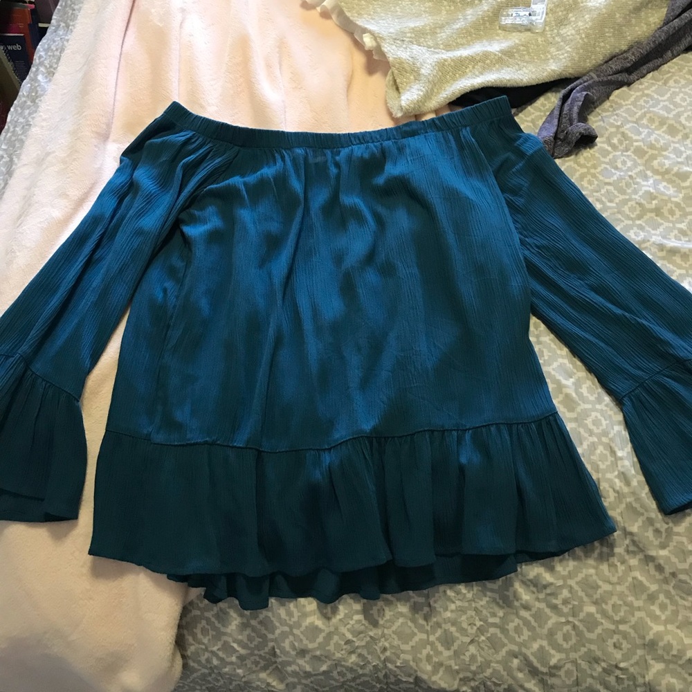 Teal/blue medium off the shoulder top