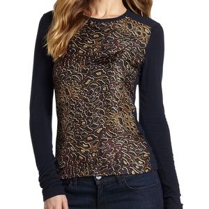Tory Burch Roanan Silk Leopard Front Wool Knit