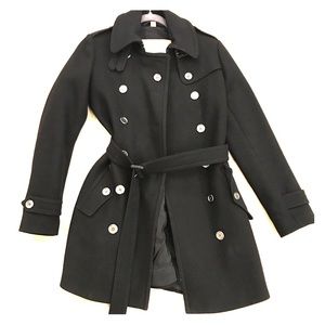 Women's Black Wool Belted Pea Coat