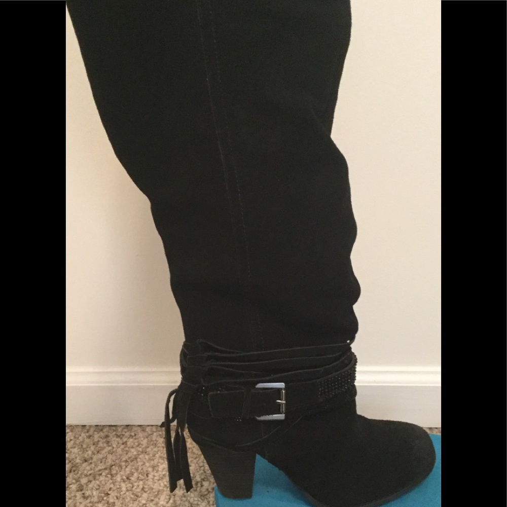 NWOT Knee High Black Belted Boots Naughty Monkey!